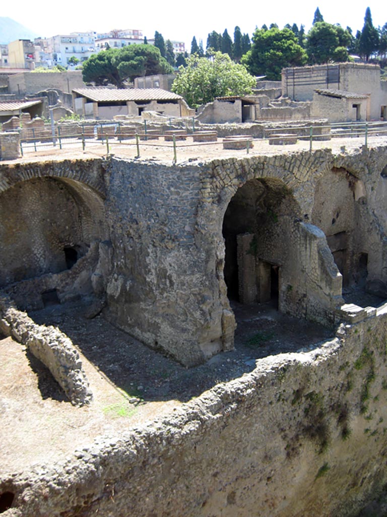 III.1/2/18/19, Herculaneum, June 2011. 
Looking north-east from access bridge towards lower rooms. Photo courtesy of Sera Baker.