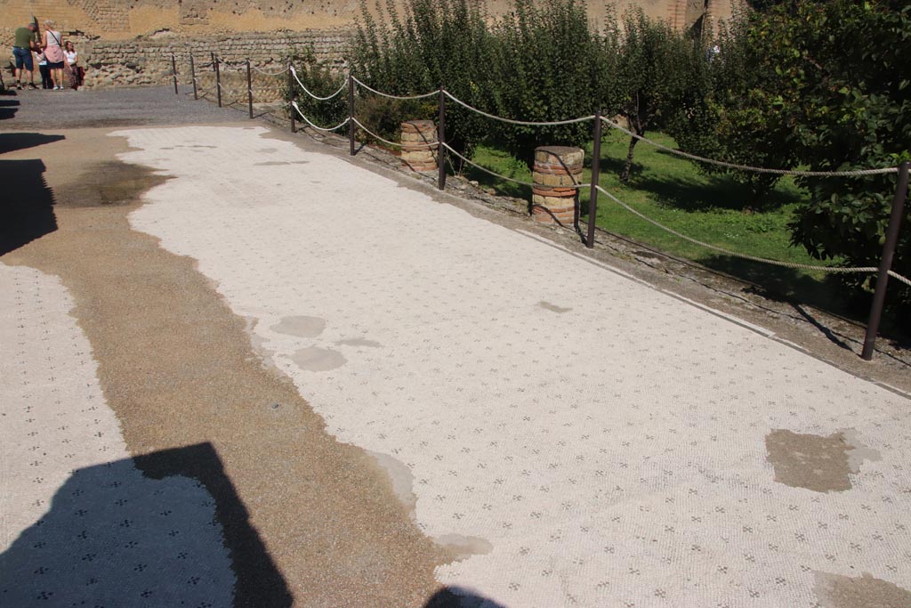 III.1 Herculaneum, October 2022. 
Room 31 peristyle, looking north-west across mosaic floor in south portico of the garden area. Photo courtesy of Klaus Heese.
