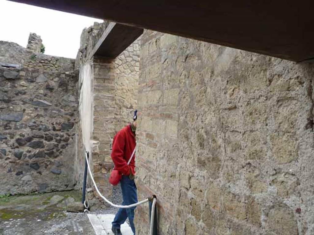 III.3 Herculaneum. May 2010. Looking towards east wall with second doorway into a small corridor.

