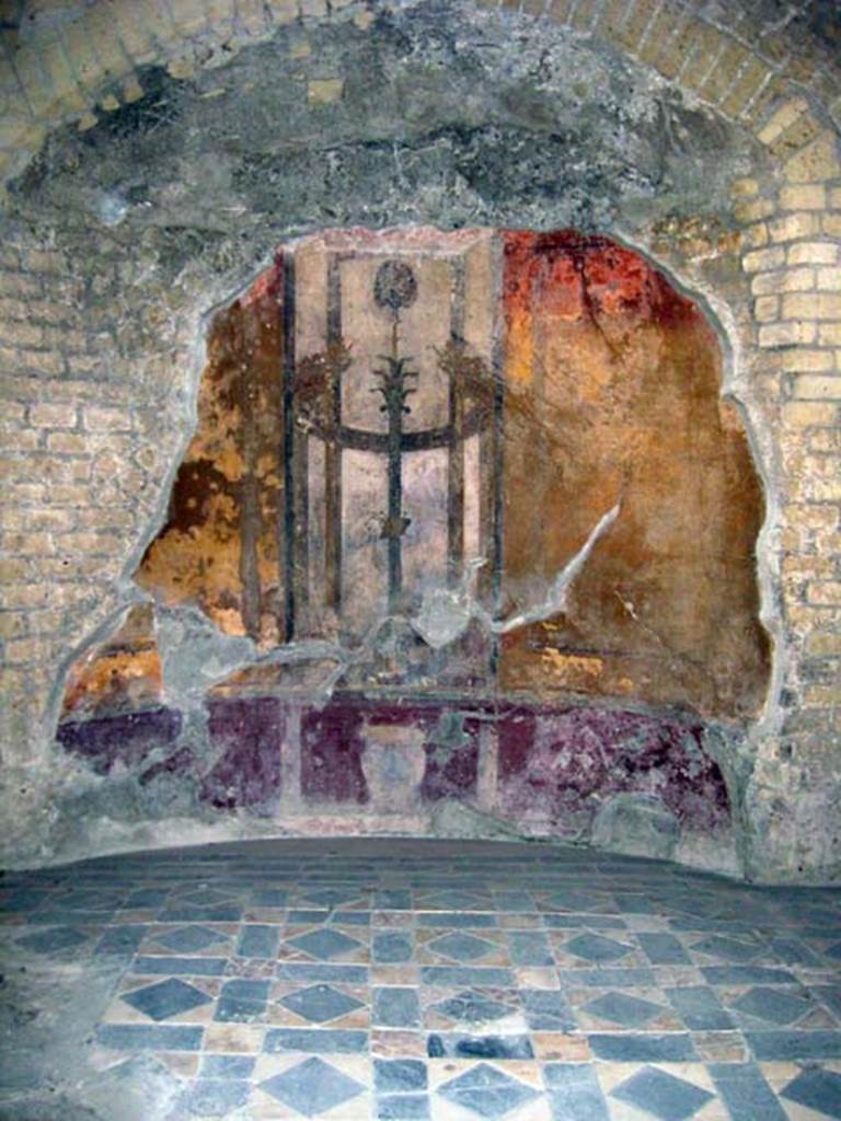 III.3 Herculaneum, June 2011. Looking across (enhanced) opus sectile flooring towards north wall of triclinium.
Photo courtesy of Sera Baker.
