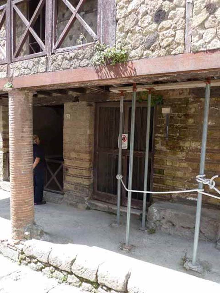 Ins. III.14, centre. May 2010.  Doorway to the House of the Wattle Work (a Graticcio) on west side of Cardo IV Inferiore.
