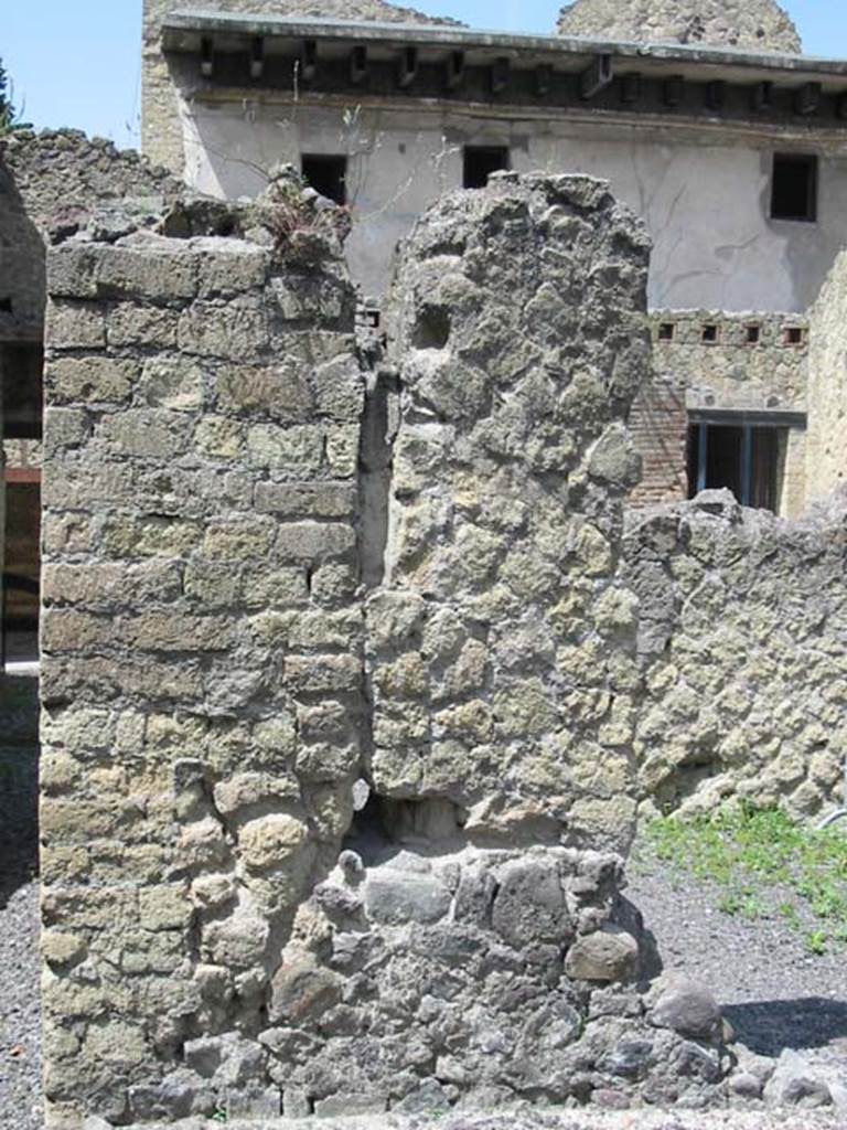 IV.6, Herculaneum, May 2003. Atrium, west wall. Photo courtesy of Nicolas Monteix. Room 8, west wall of atrium, being the remains of south-east corner of room 4. 
