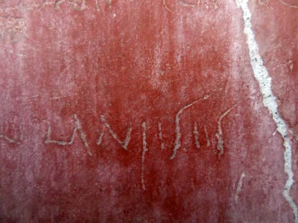 IV.8, Herculaneum, May 2010. End part of Herculaneses on long second line of graffito on the south wall of the long corridor.