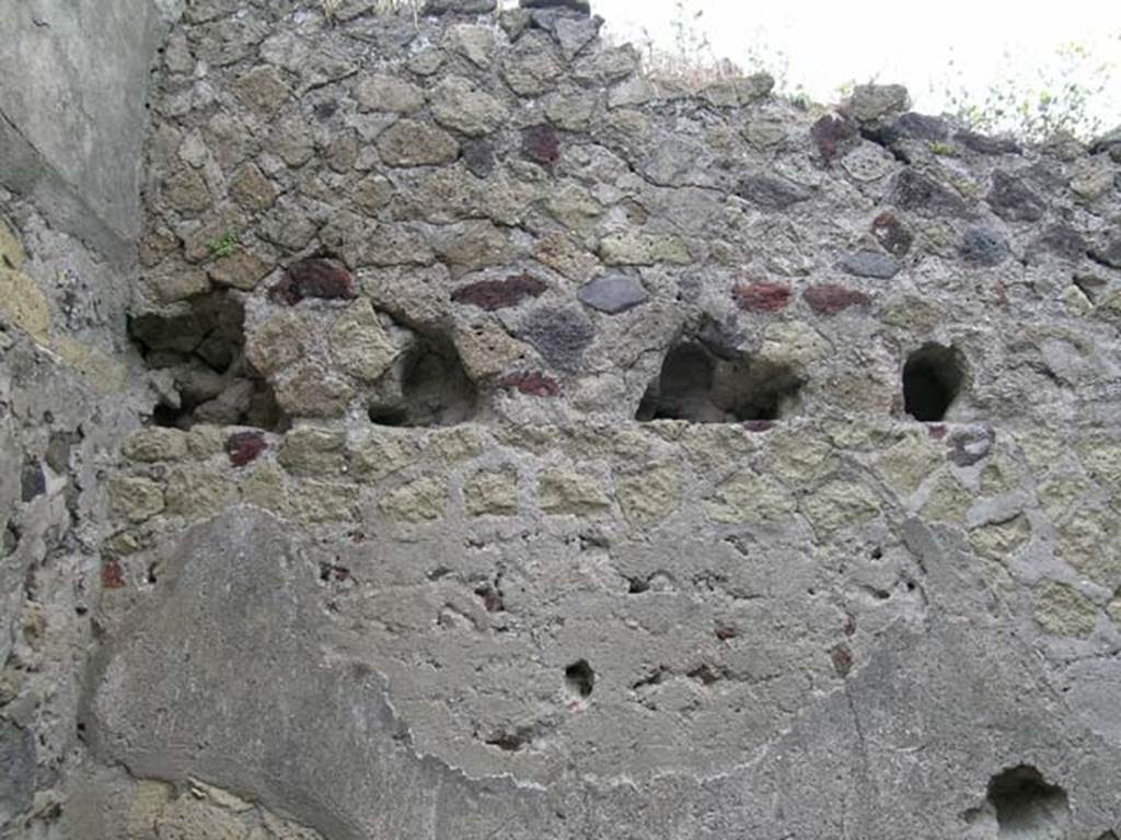 IV.18 Herculaneum, May 2005. Room 5, detail of upper north wall in north-west corner.
Photo courtesy of Nicolas Monteix.
