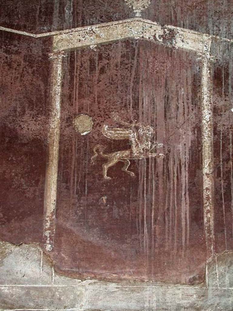 V.5, Herculaneum. September 2003. Room 8, detail of painting from west side of north wall.  
Photo courtesy of Nicolas Monteix.

