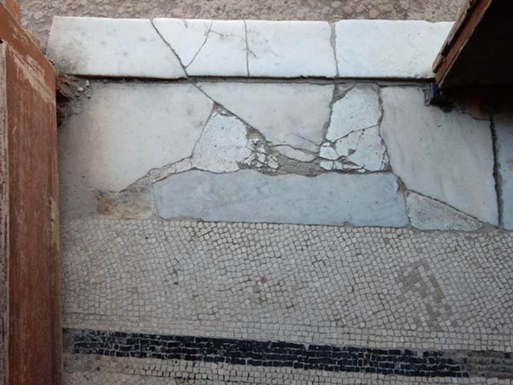 Herculaneum V.8 May 2018 Room 1, doorway threshold. Photo courtesy of Buzz Ferebee. 

