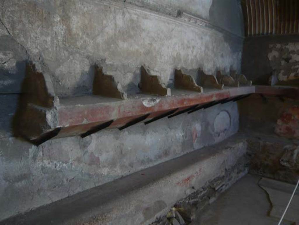 VI.1, Herculaneum. August 2013. Looking towards shelving recesses in north wall of tepidarium. Photo courtesy of Buzz Ferebee.