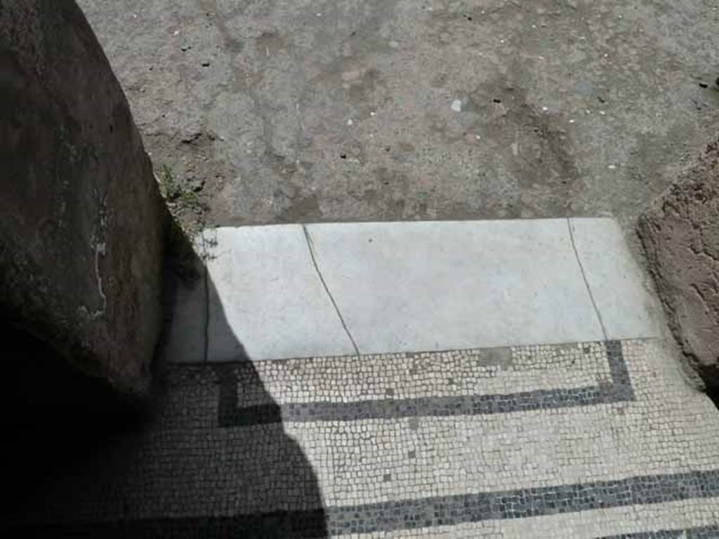 VI.8, Herculaneum. May 2010. Threshold of doorway from apodyterium to vestibule.