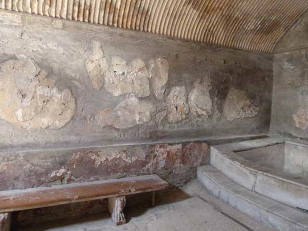 VI.8, Herculaneum. May 2010. West wall and north-west corner above pool.