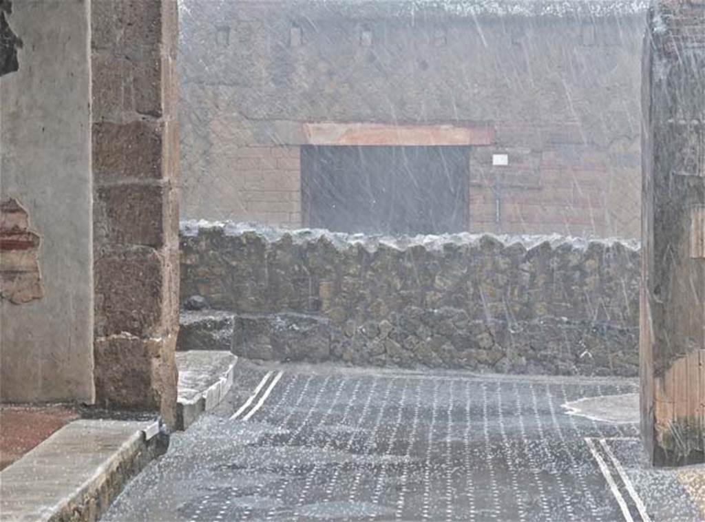 VI.13 Herculaneum, June 2014. Looking east along north portico, with tablinum, on left. Photo courtesy of Michael Binns.
