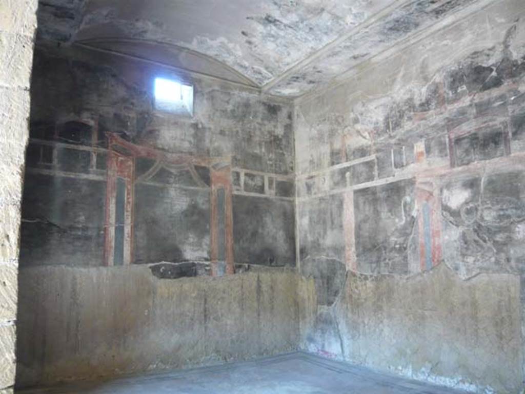 VI.13 Herculaneum. August 2013. South wall of “Salone nero” from entrance doorway, looking towards south-west corner. Photo courtesy of Buzz Ferebee.
