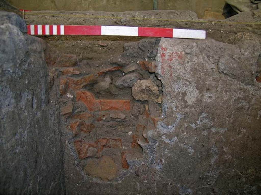 VI.15, Herculaneum. September 2004. Detail from south-east corner of rectangular pit in centre of shop. 
Photo courtesy of Nicolas Monteix.
