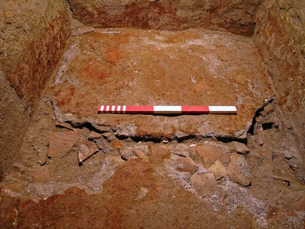 VI.15, Herculaneum. August 2005. Further investigation in base of rectangular pit, looking towards west end.
Photo courtesy of Nicolas Monteix.
