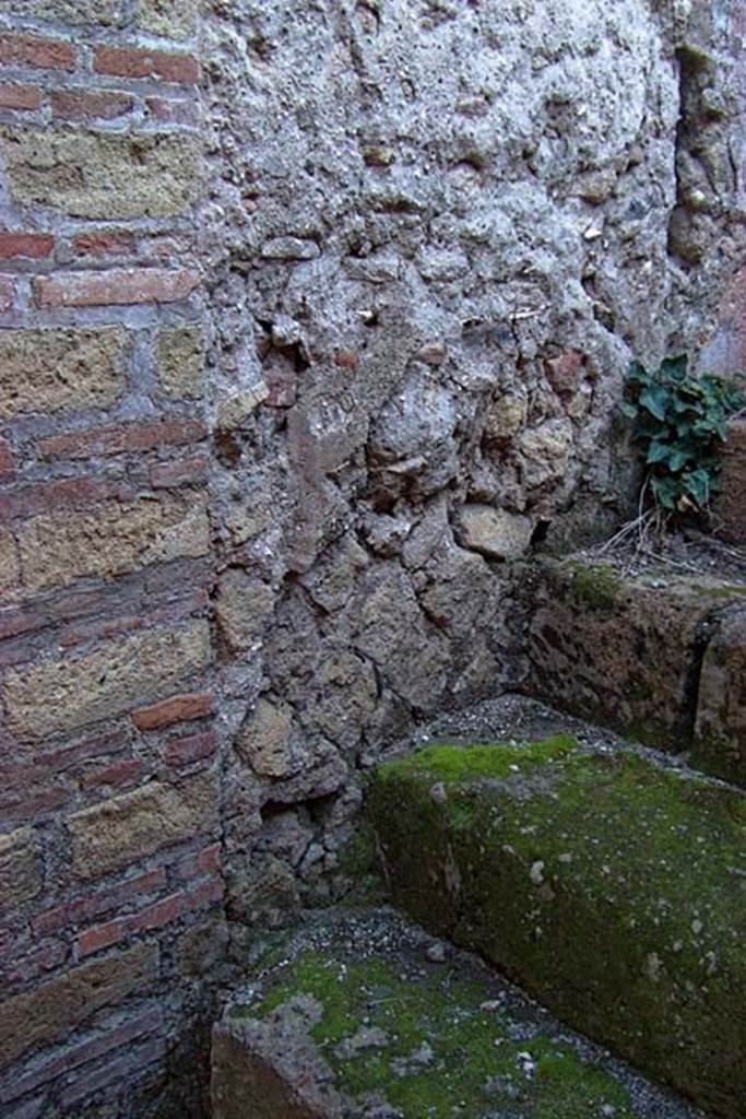 VI.17, Herculaneum. February 2003. Detail of stairs and north wall. 
Photo courtesy of Nicolas Monteix.
