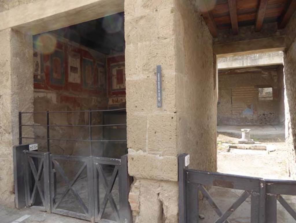 VI.16, on left, VI.17, on right, Herculaneum. September 2016. Looking south to entrance doorways.  Photo courtesy of Michael Binns.
