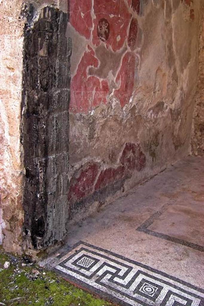 VI.17 Herculaneum. February 2003. 
East wall of tablinum, with flooring of black and white mosaics and threshold at north end, with atrium. 
Photo courtesy of Nicolas Monteix.
