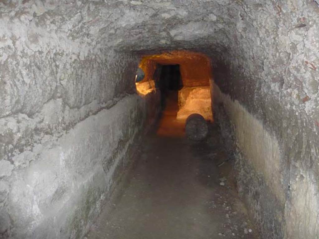 Ins. Orientalis II.4, Herculaneum, August 2013. Tunnels hewn out of the hardened alluvial debris. 
Photo courtesy of Buzz Ferebee.
