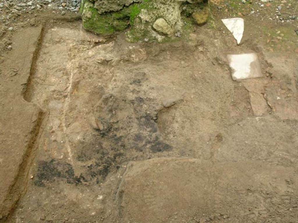 Ins Or II, 6, Herculaneum. December 2004. Flooring at rear east end of south arm of counter. 
Photo courtesy of Nicolas Monteix.
