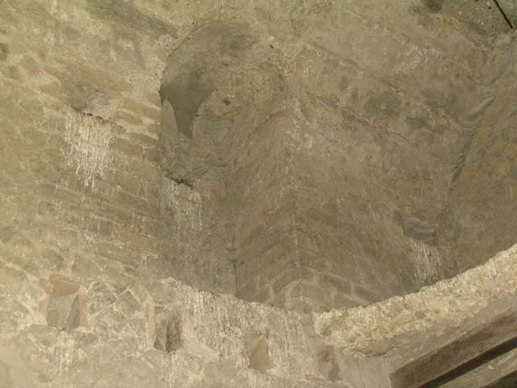 Ins. Or. II.8, Herculaneum. December 2004. Room on the north side of room with oven, detail from upper north wall.  
Photo courtesy of Nicolas Monteix.
