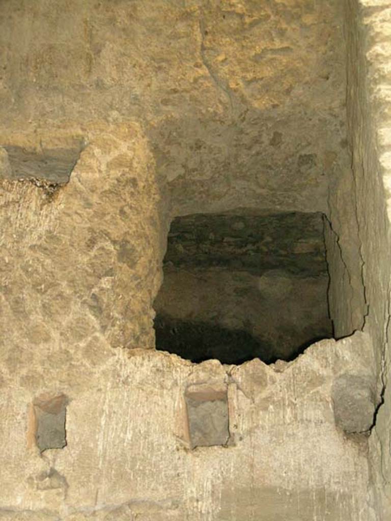 Ins Or II, 8, Herculaneum. December 2004. Room on the north side of room with oven, detail from upper south wall.  
Photo courtesy of Nicolas Monteix.
