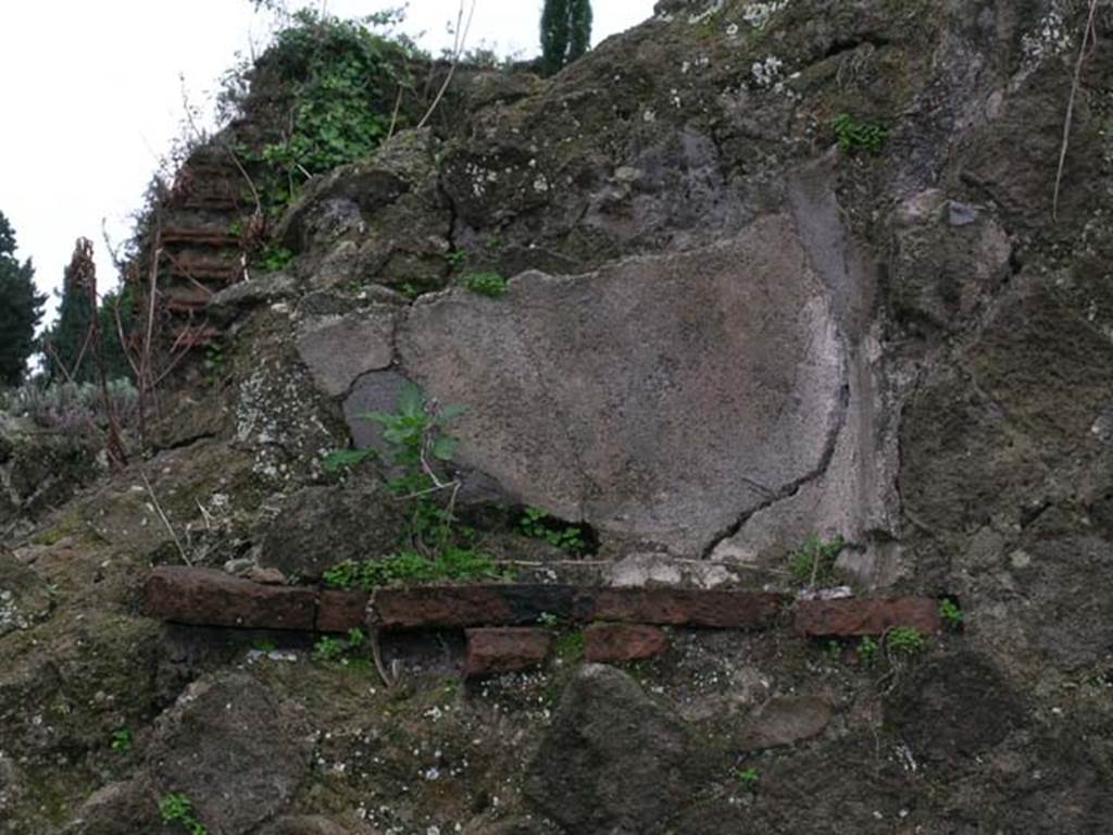 Ins Or II. 13, Herculaneum. December 2004. Detail from south wall of rear room behind shop-room. 
Photo courtesy of Nicolas Monteix.
