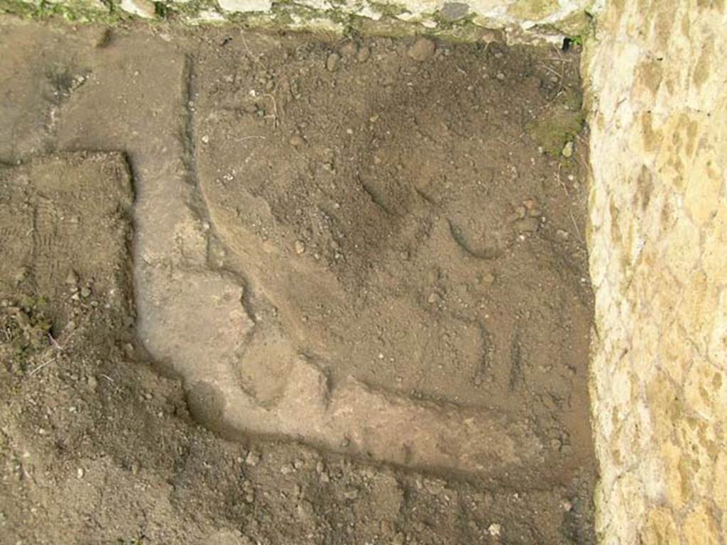 Ins Or II, 16, Herculaneum. December 2004. Detail of pit/depression in floor. Photo courtesy of Nicolas Monteix.