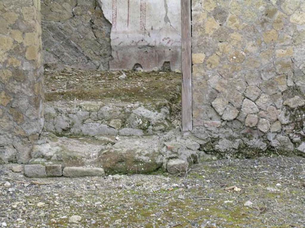 Ins Or II, 16 Herculaneum. May 2004.  Detail of steps against east wall. Photo courtesy of Nicolas Monteix.