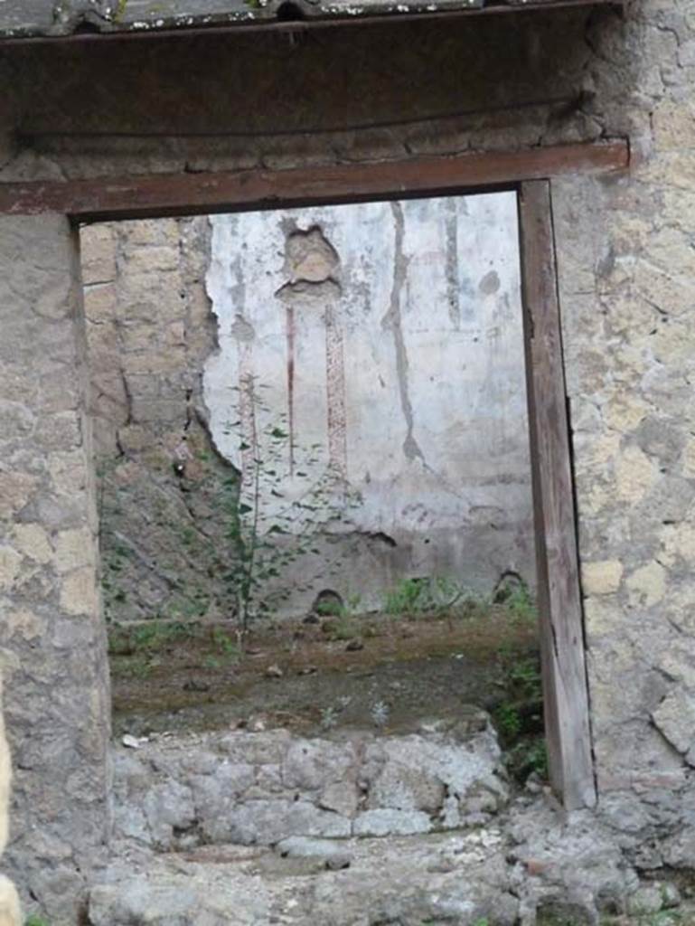 Ins. Orientalis II.16, Herculaneum. September 2015. Decorative painted wall in rear-room.

