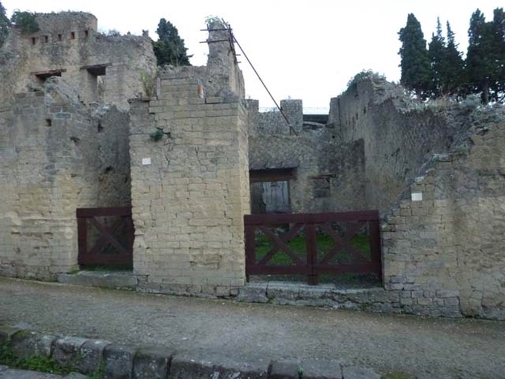 Ins. Or. II.17, on left, Herculaneum. October 2012. Looking east to entrance doorways, and with Ins.Or.II.16, on right.   Photo courtesy of Michael Binns.

