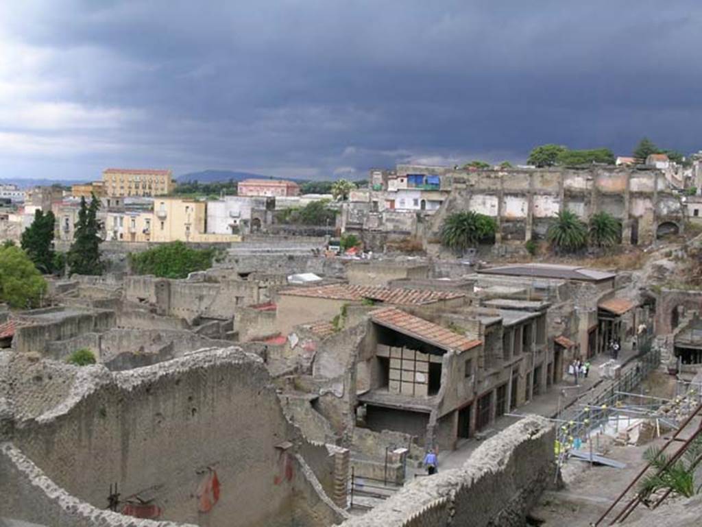 Ins. Orientalis II.19 Herculaneum, June 2006. Looking south-west from access road above Upper Aula, lower left and centre. Photo courtesy of Nicolas Monteix.
