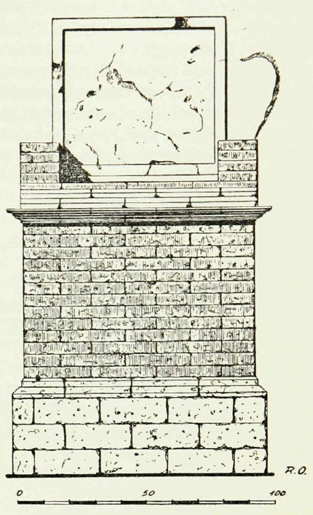 III.17, Herculaneum. Large brick altar, possibly in a sacellum.