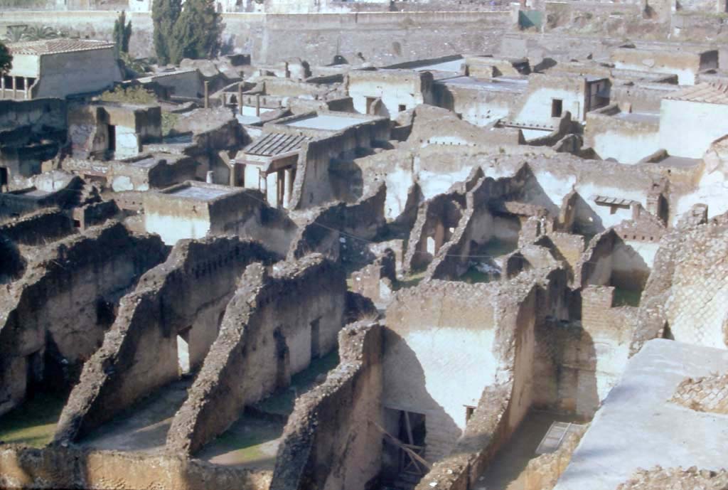 Herculaneum, rear of Ins. Or. II, 4th December 1971, 
(starting from left) - rear room of Ins. Or. II.13 behind Ins. Or. II.12, 
then Ins. Or. II.13 with doorway to the rear room behind no.12, 
then Ins. Or. II.14, left of centre, then rear room of Ins. Or. II.15, and rear room of Ins. Or. II.16, on right.
Photo courtesy of Rick Bauer, from Dr George Fay’s slides collection.
