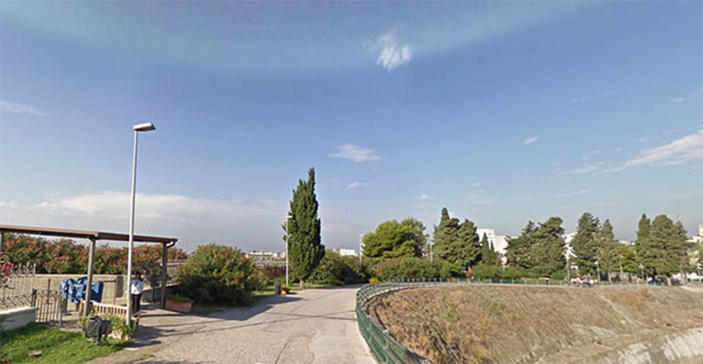 Herculaneum. September 2010. New ticket office exit, on left, leading onto roadway into site.  Photo courtesy of Google.

