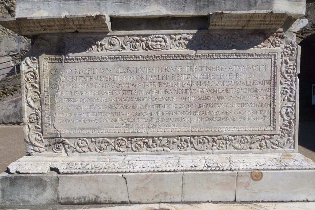 Herculaneum, March 2015. Memorial altar to Marcus Nonius Balbus. Photo courtesy of Bruce Longenecker.