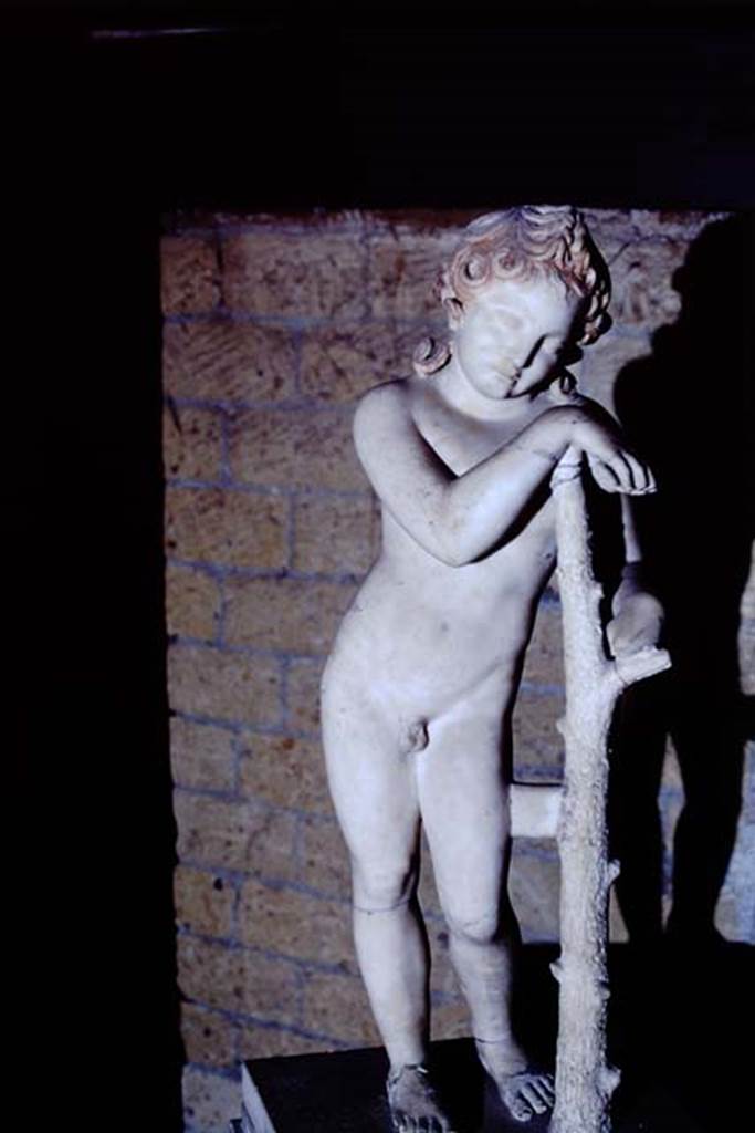 Herculaneum, 1968. Statue now seen on the memorial altar of Marcus Nonius Balbus.  
Photo by Stanley A. Jashemski.
Source: The Wilhelmina and Stanley A. Jashemski archive in the University of Maryland Library, Special Collections (See collection page) and made available under the Creative Commons Attribution-Non-Commercial License v.4. See Licence and use details.
J68f1846

