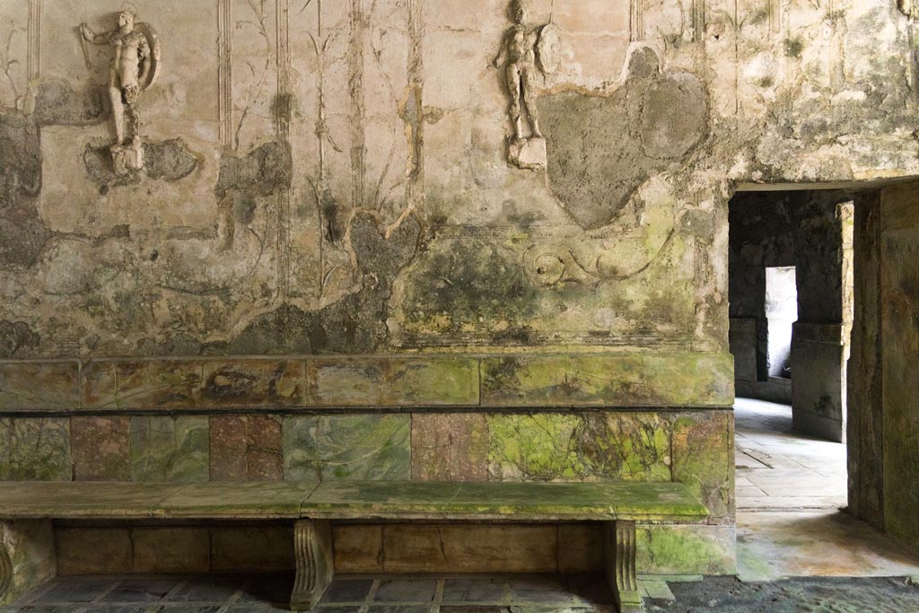 Herculaneum Suburban Baths. October 2023. 
Tepidarium, east wall with doorway to the second caldarium, on right. Photo courtesy of Johannes Eber. 
