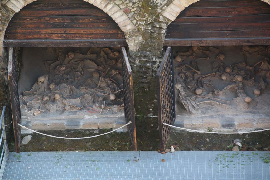 Beachfront, Herculaneum, April 2014. Boatshed 6 and 5. Photo courtesy of Klaus Heese.