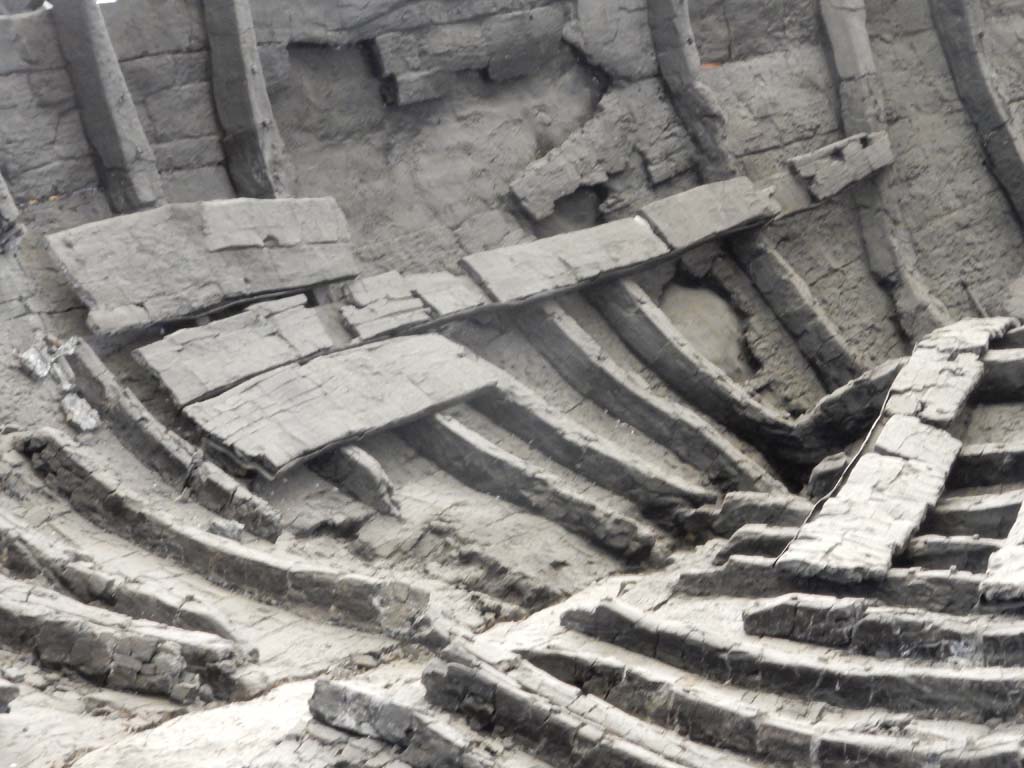 Herculaneum, June 2019. Detail of wooden planking near stern of boat. Photo courtesy of Buzz Ferebee.