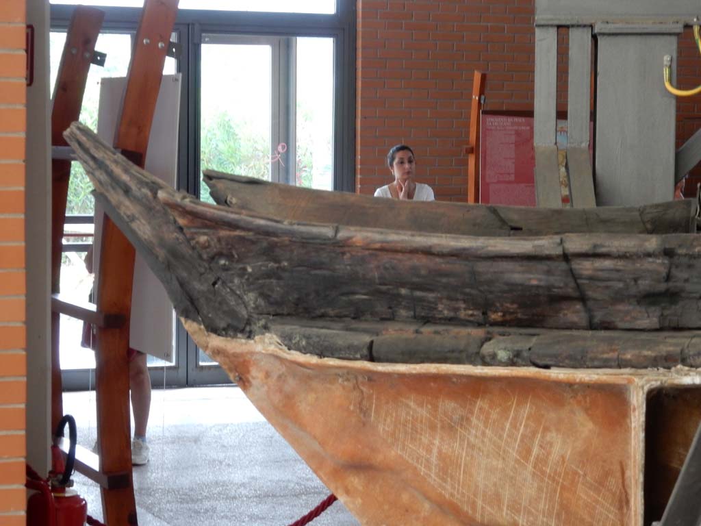 Herculaneum, June 2019. Detail of exterior of carbonised wooden boat. Photo courtesy of Buzz Ferebee.