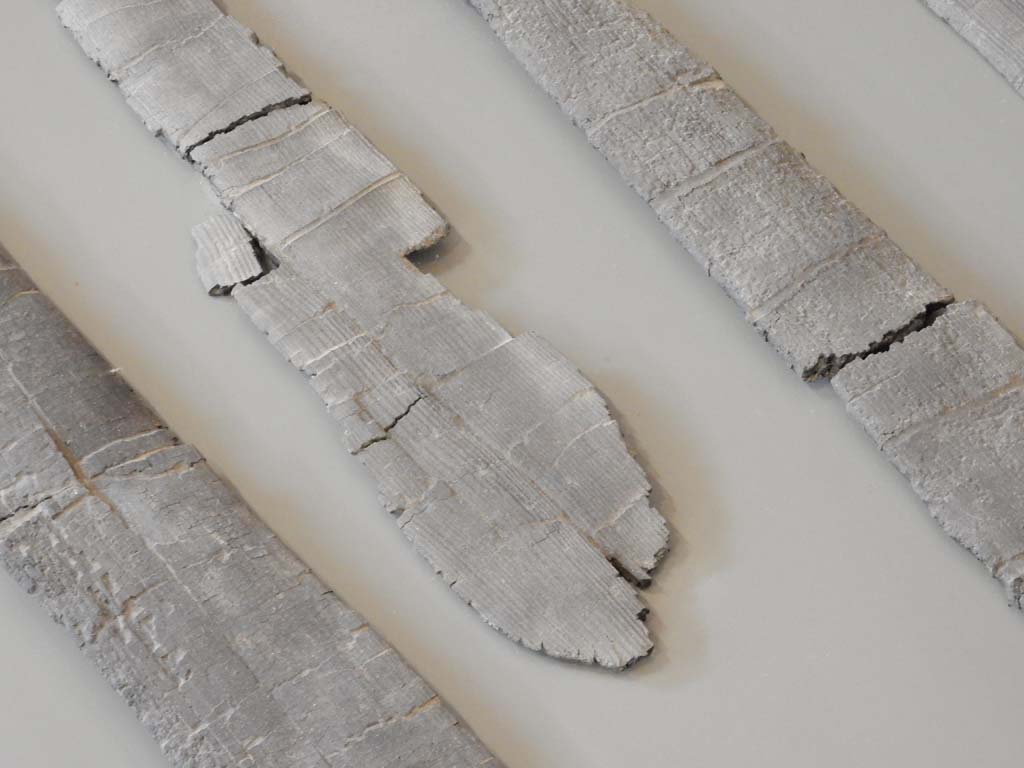 Herculaneum, June 2019. Detail of wooden oars. Photo courtesy of Buzz Ferebee.