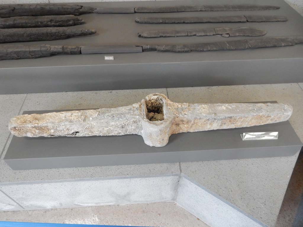 Beachfront, Herculaneum, June 2019. Anchor with lead anchor stock, found in the sea in front of the seashore.
Now on display with the boat exhibit. Photo courtesy of Buzz Ferebee.
