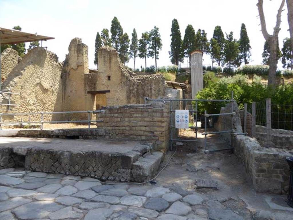 Vicolo Meridionale, on right, dividing Ins. Orientalis II, on left, from Ins. Orientalis I, on right. July 2015.  Looking east. Photo courtesy of Michael Binns.
