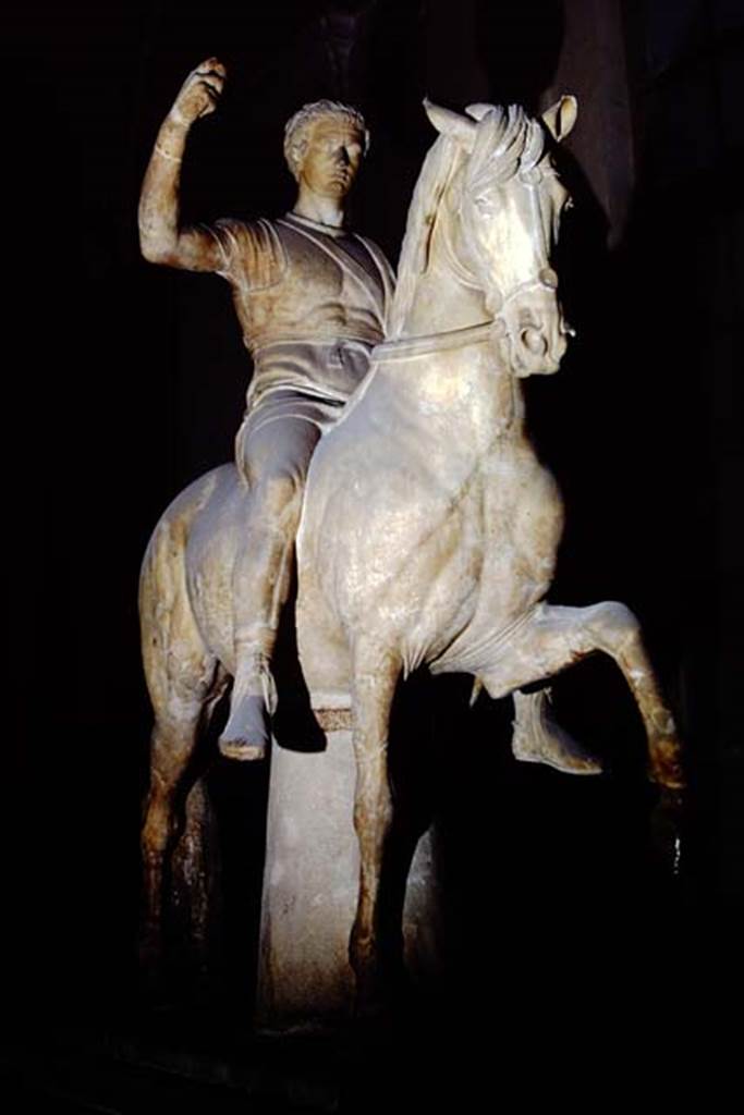 Herculaneum Theatre. 1968. Statue of Nonius Balbus, now in Naples Museum.  
Photo by Stanley A. Jashemski.
Source: The Wilhelmina and Stanley A. Jashemski archive in the University of Maryland Library, Special Collections (See collection page) and made available under the Creative Commons Attribution-Non Commercial License v.4. See Licence and use details.
J68f1413
According to Wallace-Hadrill, this statue is often thought of as being from the so-called Basilica but in fact was from outside the theatre.
See Wallace-Hadrill, A. 2011. Herculaneum, Past and Future. London, Frances Lincoln Ltd, (p.192).