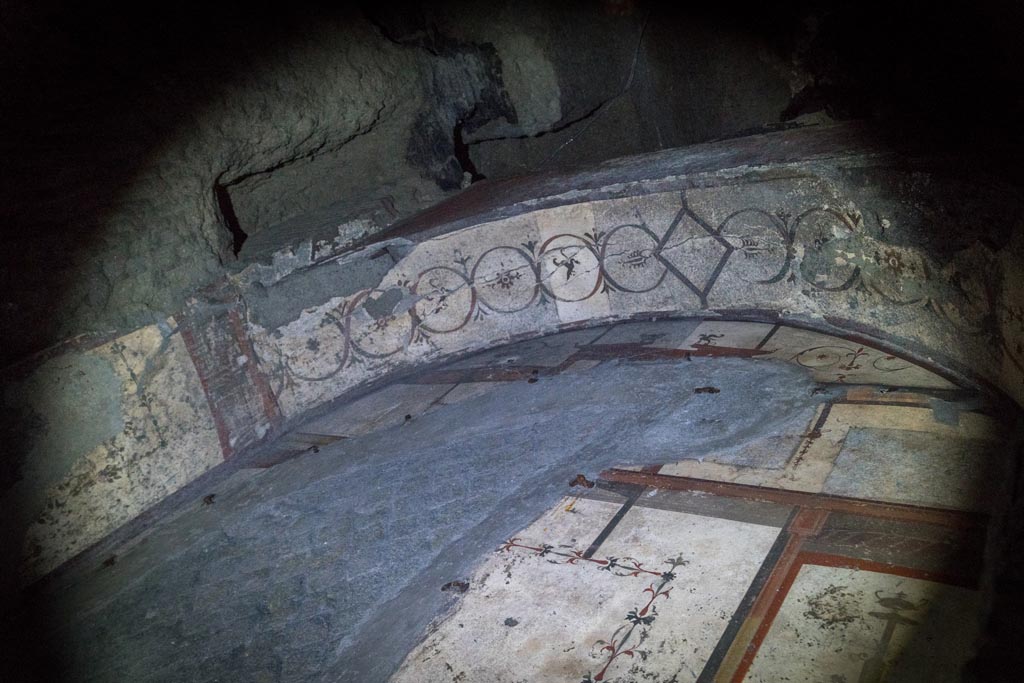 Herculaneum Theatre. October 2023. East Parascenium, detail of decoration.
Photo courtesy of Johannes Eber. 
