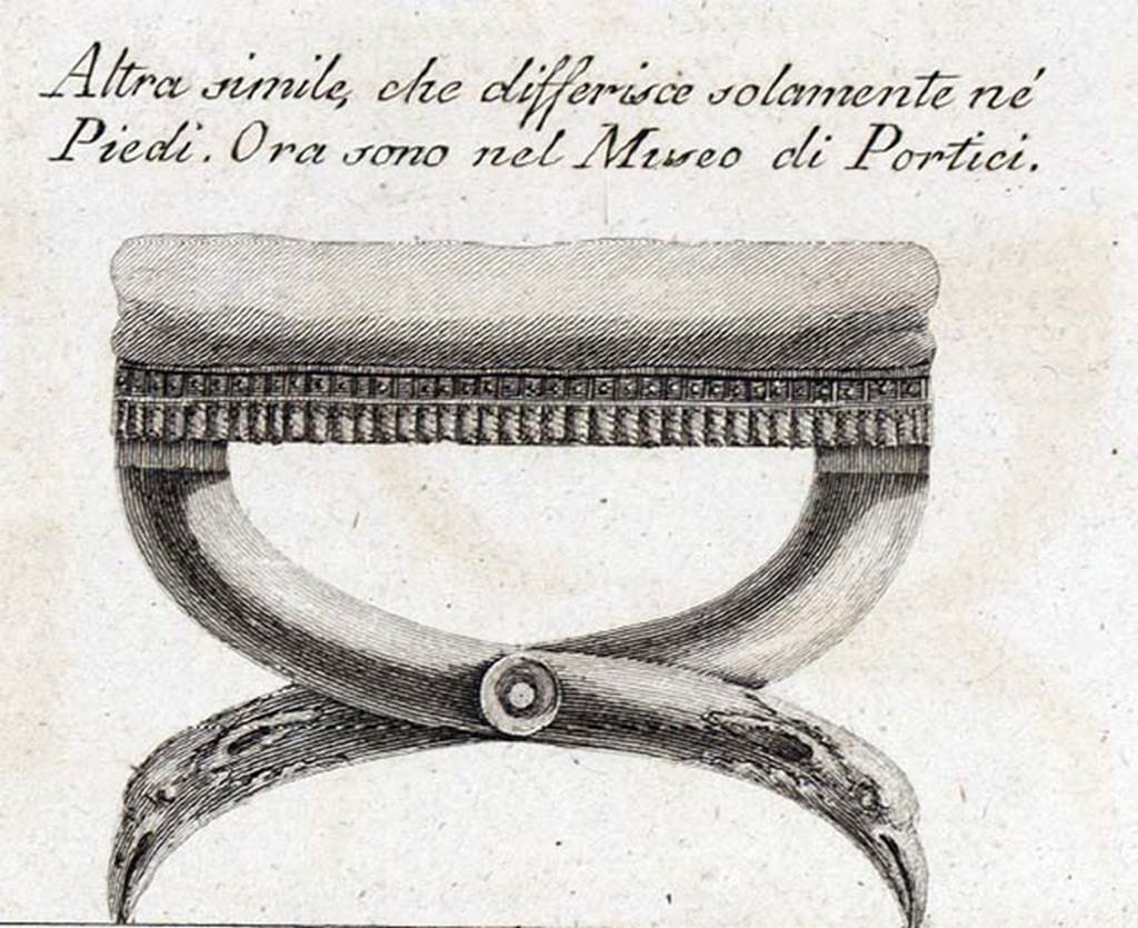 Herculaneum Theatre. Second bronze seat found in theatre. Only the feet differ from the other seat.
Now in Naples Archaeological Museum.
See Piranesi, F, 1783. Teatro di Ercolano, Tav. IX.
An honorific chair was set up in memory of Marcus Nonius Balbus.
A second honorific chair was set up for Appius Claudius Pulcher.
