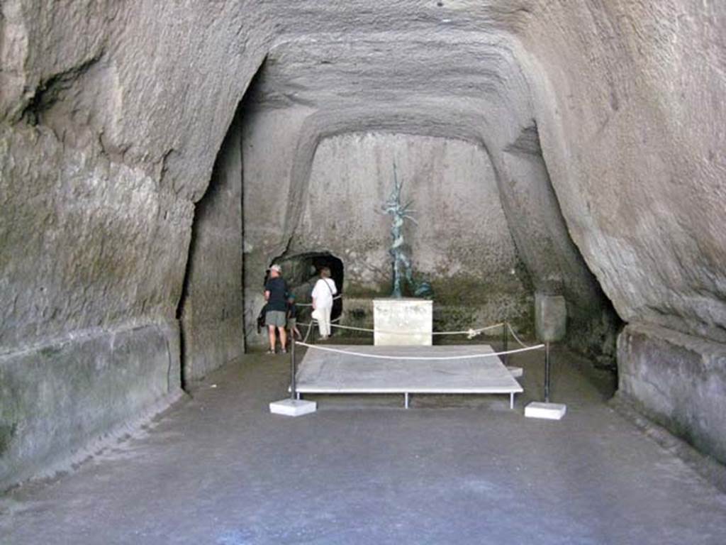 Ins. Orientalis II.4, Herculaneum, June 2011.  
Looking into the cavern, which would have been the site of the playing field of the Palaestra. Photo courtesy of Sera Baker.
