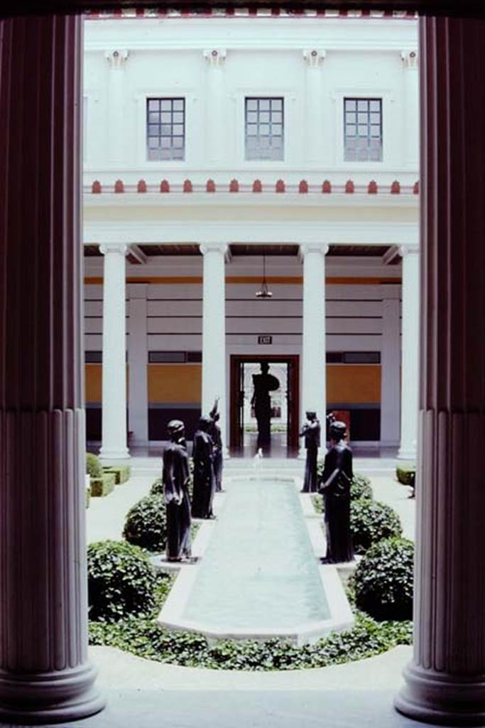 Getty Villa, Malibu, Spring 1982. Reproduction figures of dancers at edge of pool. Photo by Stanley A. Jashemski.   
Source: The Wilhelmina and Stanley A. Jashemski archive in the University of Maryland Library, Special Collections (See collection page) and made available under the Creative Commons Attribution-Non Commercial License v.4. See Licence and use details.
J80f0402
