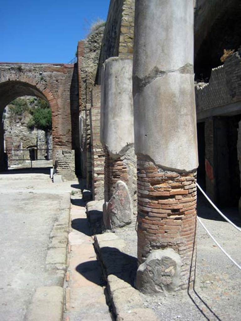 Decumanus Maximus, Herculaneum, June 2011. 
Looking west along drainage channel on north side. Photo courtesy of Sera Baker.

