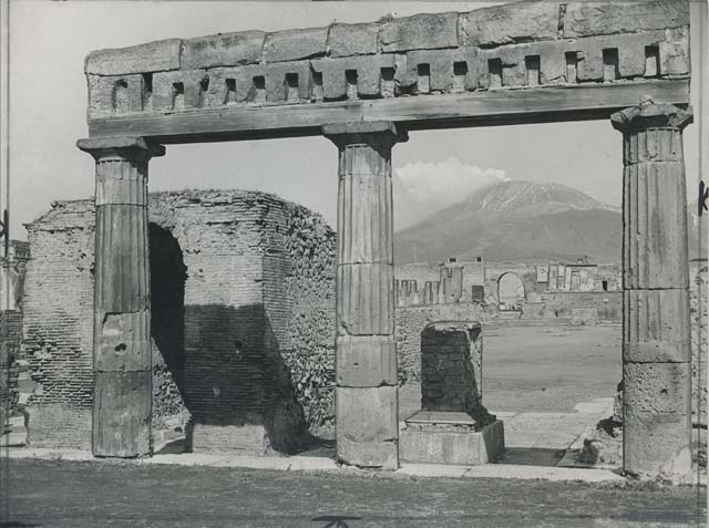 Arched monument at south end of Forum. May 2010. North side.