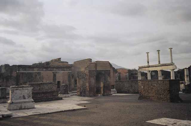 Arched monument at south end of Forum, looking north through the colonnade of Popidius.
Between 1867 and 1874. Photo by Sommer and Behles. Photo courtesy of Charles Marty.